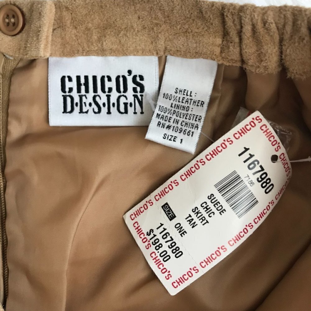 NOS 90's NWT Chico's Design Suede Leather Tan Chic Skirt - Medium - Picture 6 of 9